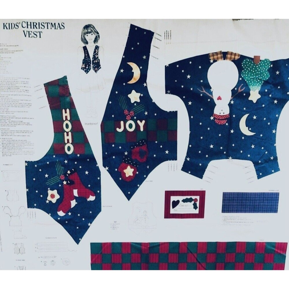Kids Christmas Vest Cut & Sew Fabric Ho Ho Ho Snowman VIP Cranston Sz XS-L